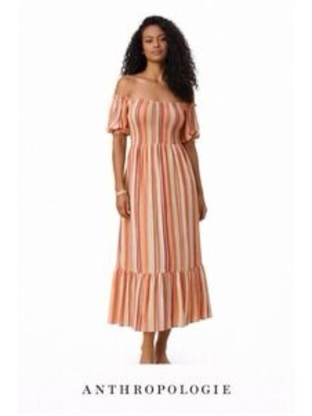Charlie Holiday Peach and Cream Striped Off-Shoulder Maxi Dress